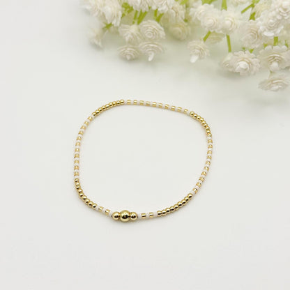 Sun & Sand | 18k Gold Filled with White and Caramel Color Bracelet Stack | Beaded Stretch Bracelet | Tiny Bead Bracelet
