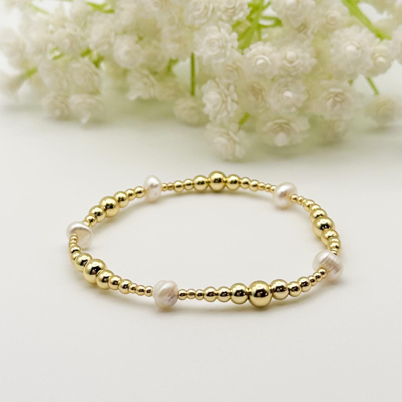 Gold Beaded Cultured Pearl Bracelet Set