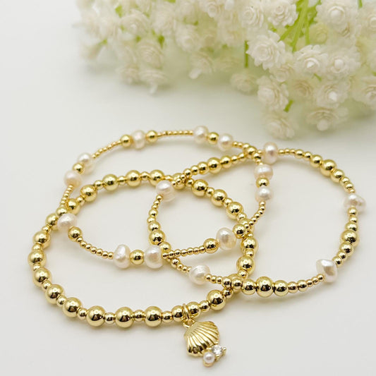 Gold Beaded Cultured Pearl Bracelet Set