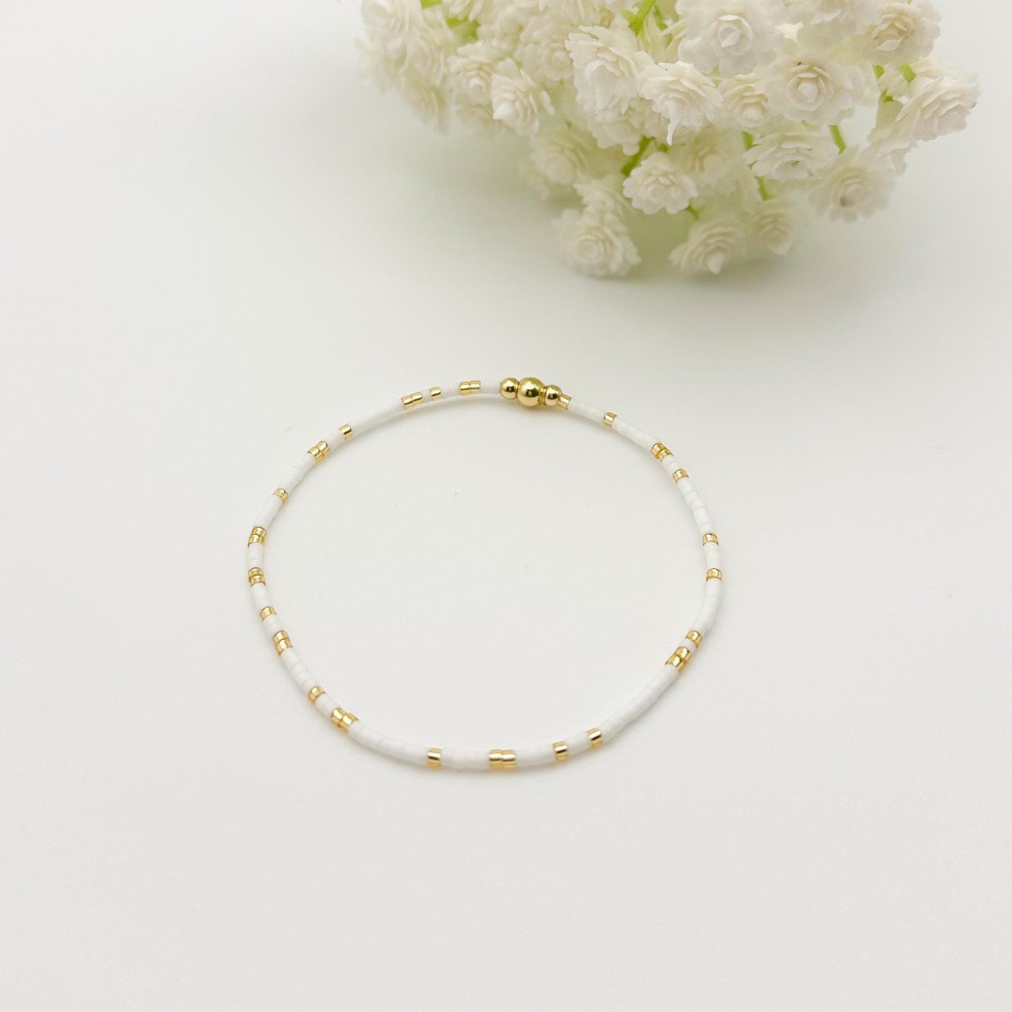 18k gold filled heart bracelet /gold filled beads/white heart/ bracelet stack/minimalist jewelry/ layered gold bracelet/aesthetic/gold stack