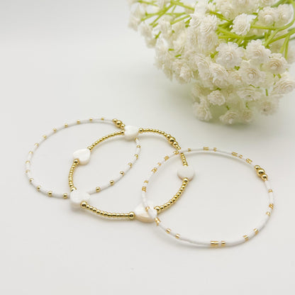 18k gold filled heart bracelet /gold filled beads/white heart/ bracelet stack/minimalist jewelry/ layered gold bracelet/aesthetic/gold stack