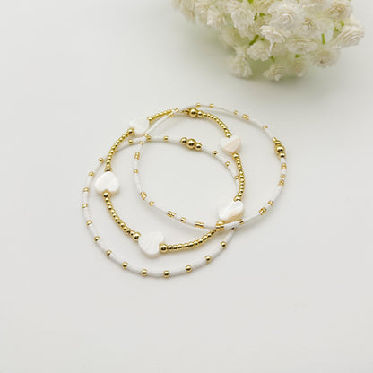 18k gold filled heart bracelet /gold filled beads/white heart/ bracelet stack/minimalist jewelry/ layered gold bracelet/aesthetic/gold stack