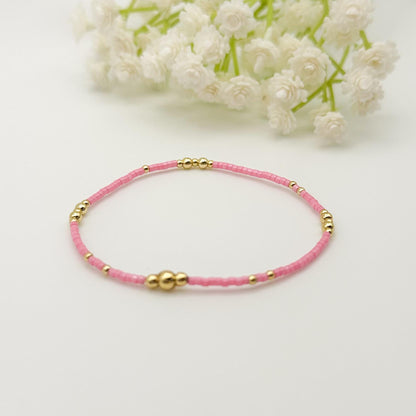 Summer Day | 18k gold filled with teal, pink & cream bracelet stack | beaded stretch bracelet | tiny bead bracelet | seed bead |bracelet set