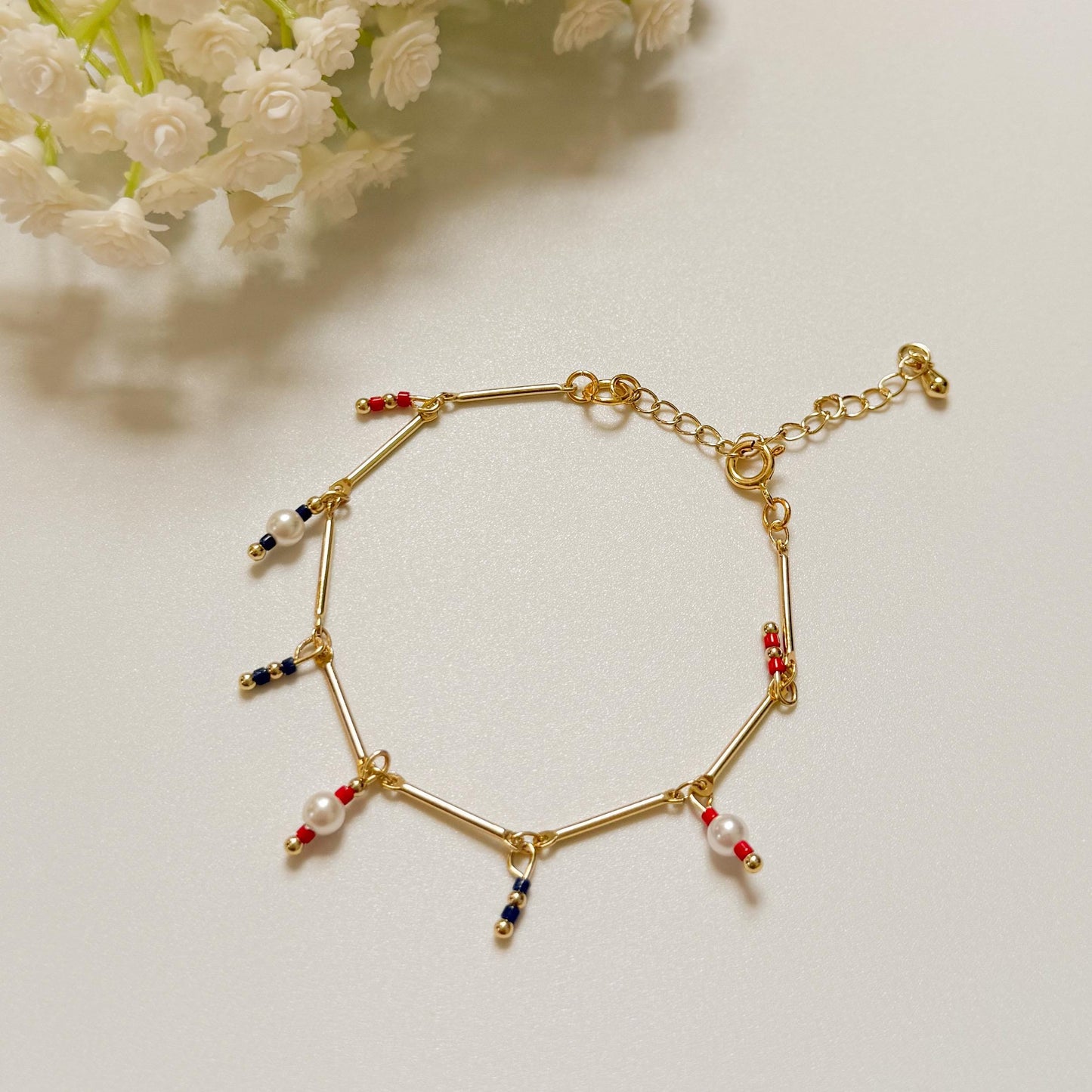 USA | 4th of July bracelets | Red, White and Blue bracelets | beaded bracelets | 18k gold filled | charm bracelet | patriotic bracelets