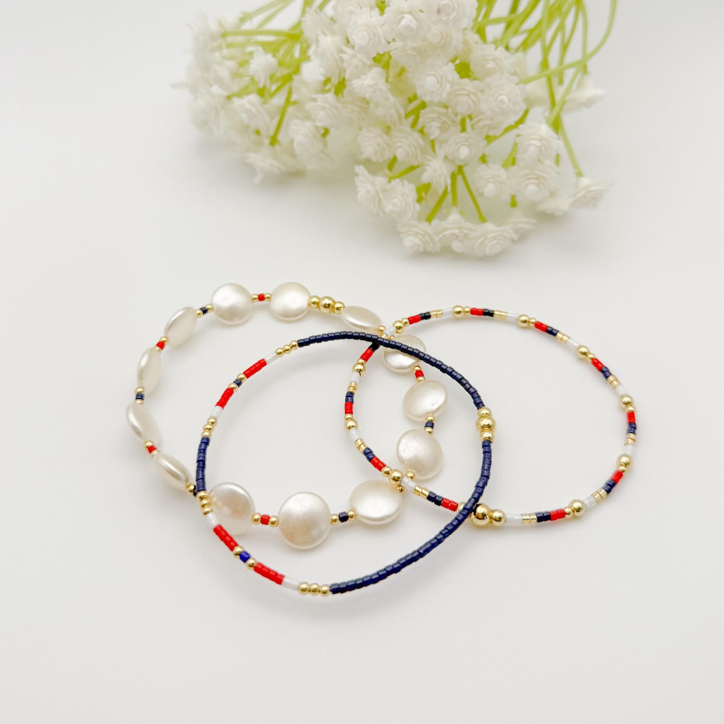 Red, White and Navy Blue bracelets
