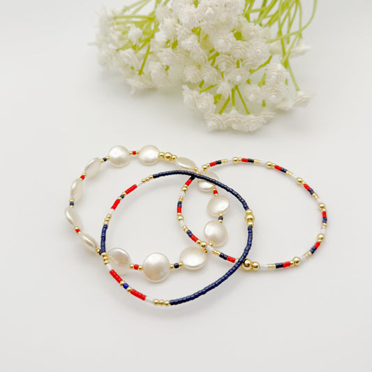 Red, White and Navy Blue bracelets
