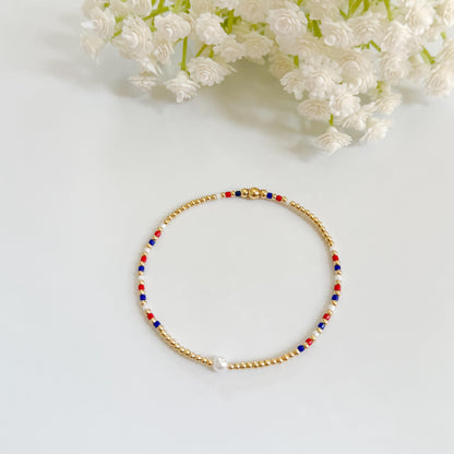 Red, White and Blue bracelets | beaded bracelets |  4th of July bracelets | 18k gold filled | stretch bracelets | patriotic bracelets