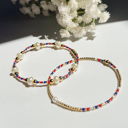 Red, White and Blue bracelets | beaded bracelets |  4th of July bracelets | 18k gold filled | stretch bracelets | patriotic bracelets