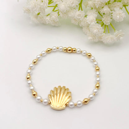 Shells & Pearls | 18k gold filled Seashell Pearl Bracelet stack | Seashell bracelet | Pearl bracelet | beachy bracelet stack | Summer