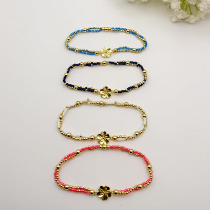 18k Gold Filled Flower Bracelet | Double Strand Seed Bead