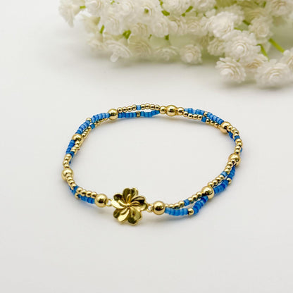 18k Gold Filled Flower Bracelet | Double Strand Seed Bead