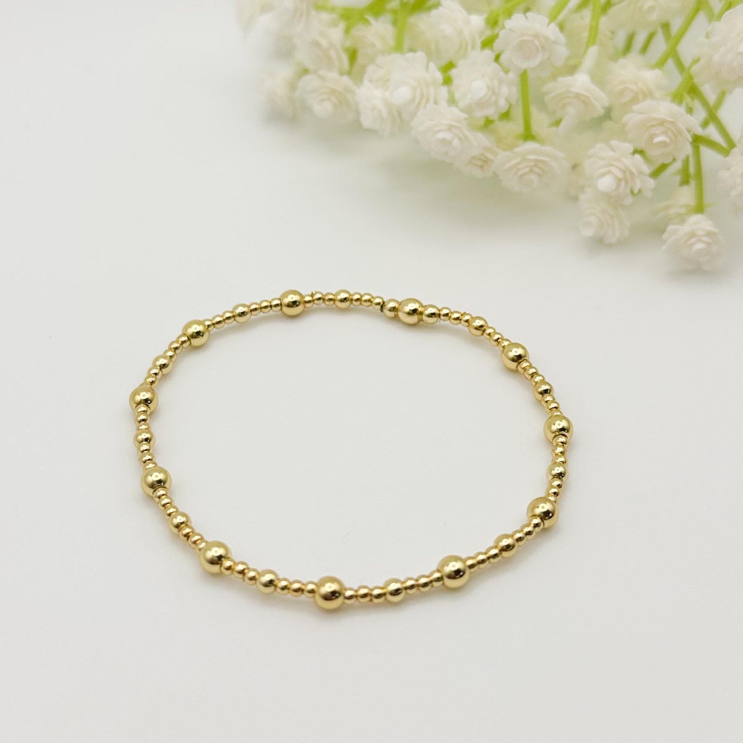 Summer Day | 18k gold filled with teal, pink & cream bracelet stack | beaded stretch bracelet | tiny bead bracelet | seed bead |bracelet set