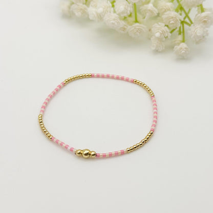 Summer Day | 18k gold filled with teal, pink & cream bracelet stack | beaded stretch bracelet | tiny bead bracelet | seed bead |bracelet set