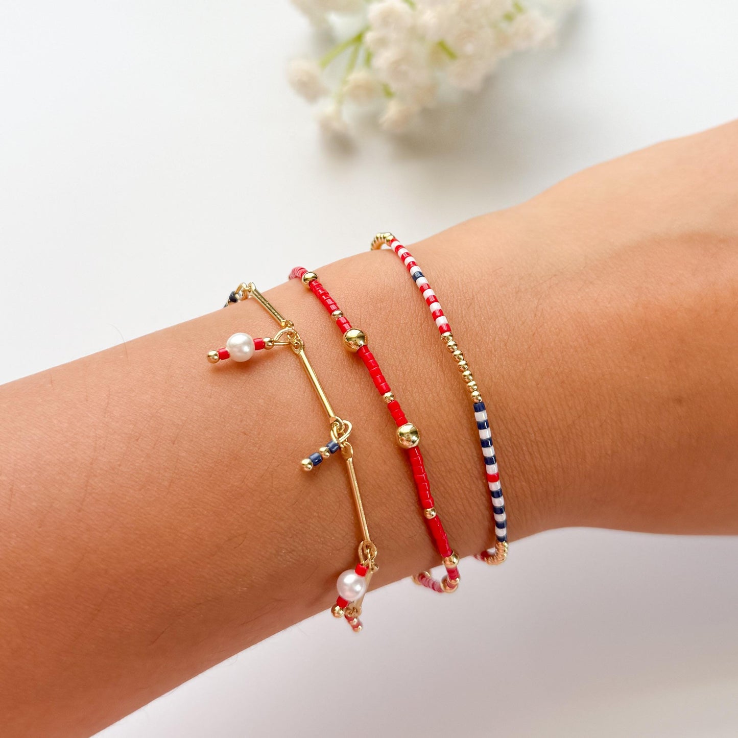 USA | 4th of July bracelets | Red, White and Blue bracelets | beaded bracelets | 18k gold filled | charm bracelet | patriotic bracelets