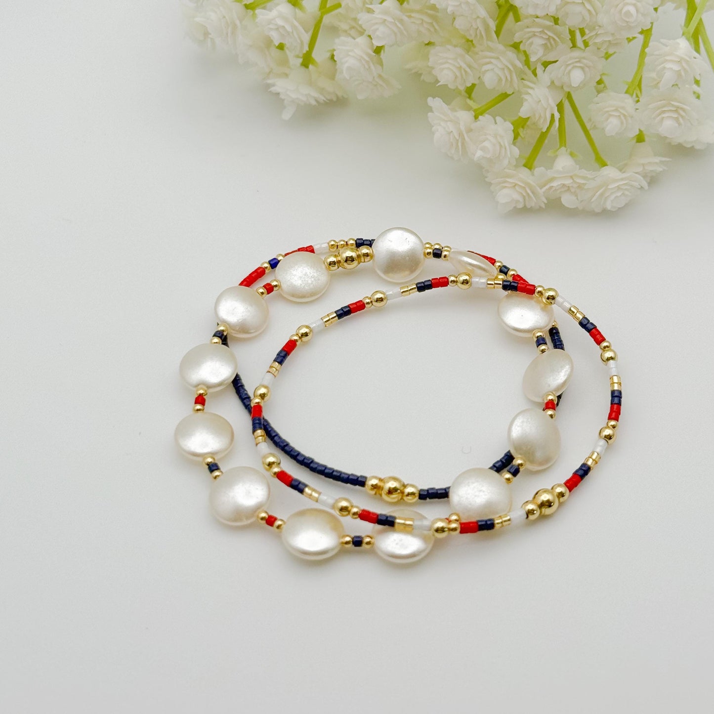 Red, White and Navy Blue bracelets