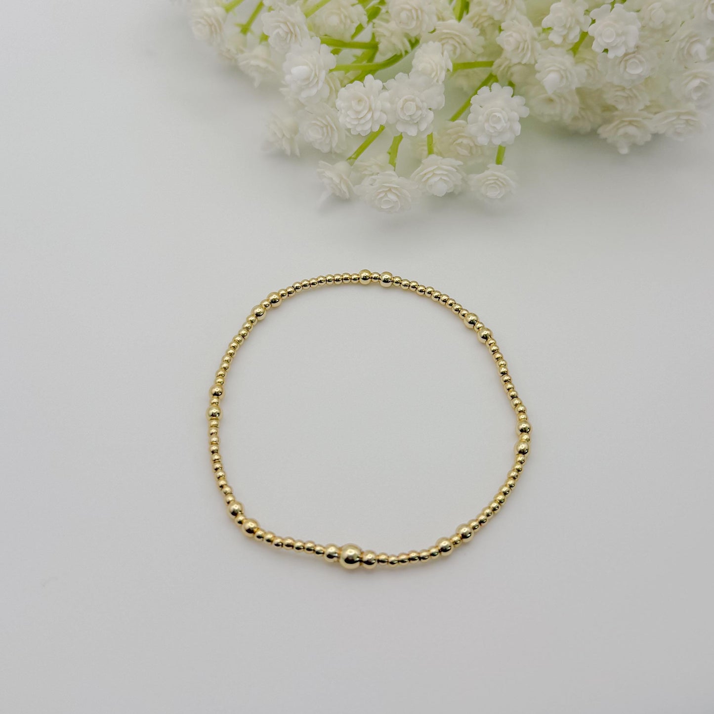 Teal Mix Seed Bead Bracelet Stack | 18k Gold Filled Stretch Bracelets | Tiny Bead Bracelets
