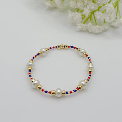 Red, White and Blue bracelets | beaded bracelets |  4th of July bracelets | 18k gold filled | stretch bracelets | patriotic bracelets