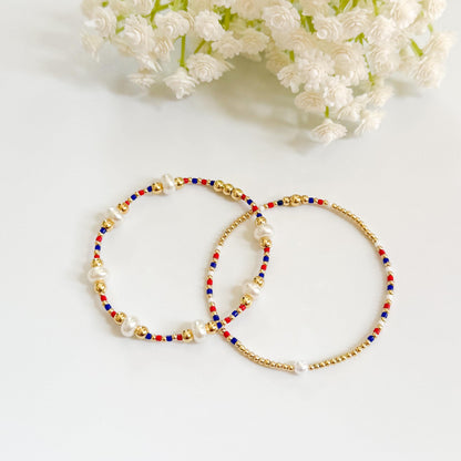 Red, White and Blue bracelets | beaded bracelets |  4th of July bracelets | 18k gold filled | stretch bracelets | patriotic bracelets