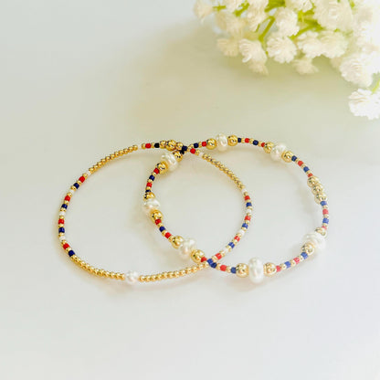 Red, White and Blue bracelets | beaded bracelets |  4th of July bracelets | 18k gold filled | stretch bracelets | patriotic bracelets