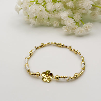 18k Gold Filled Flower Bracelet | Double Strand Seed Bead