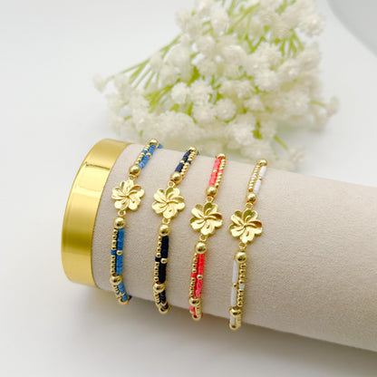 18k Gold Filled Flower Bracelet | Double Strand Seed Bead