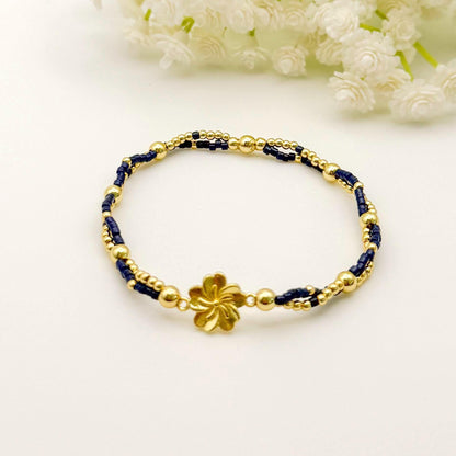 18k Gold Filled Flower Bracelet | Double Strand Seed Bead
