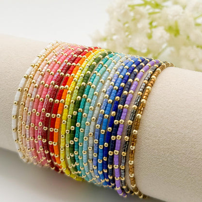 Summer seed bead stacking bracelet | 18k gold filled with colorful tiny beads | beaded stretch bracelet  | seed bead | stackable stretch