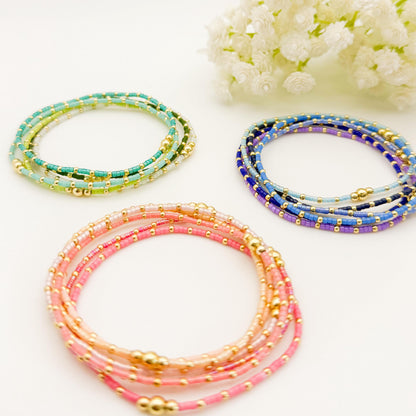 Summer seed bead stacking bracelet | 18k gold filled with colorful tiny beads | beaded stretch bracelet  | seed bead | stackable stretch