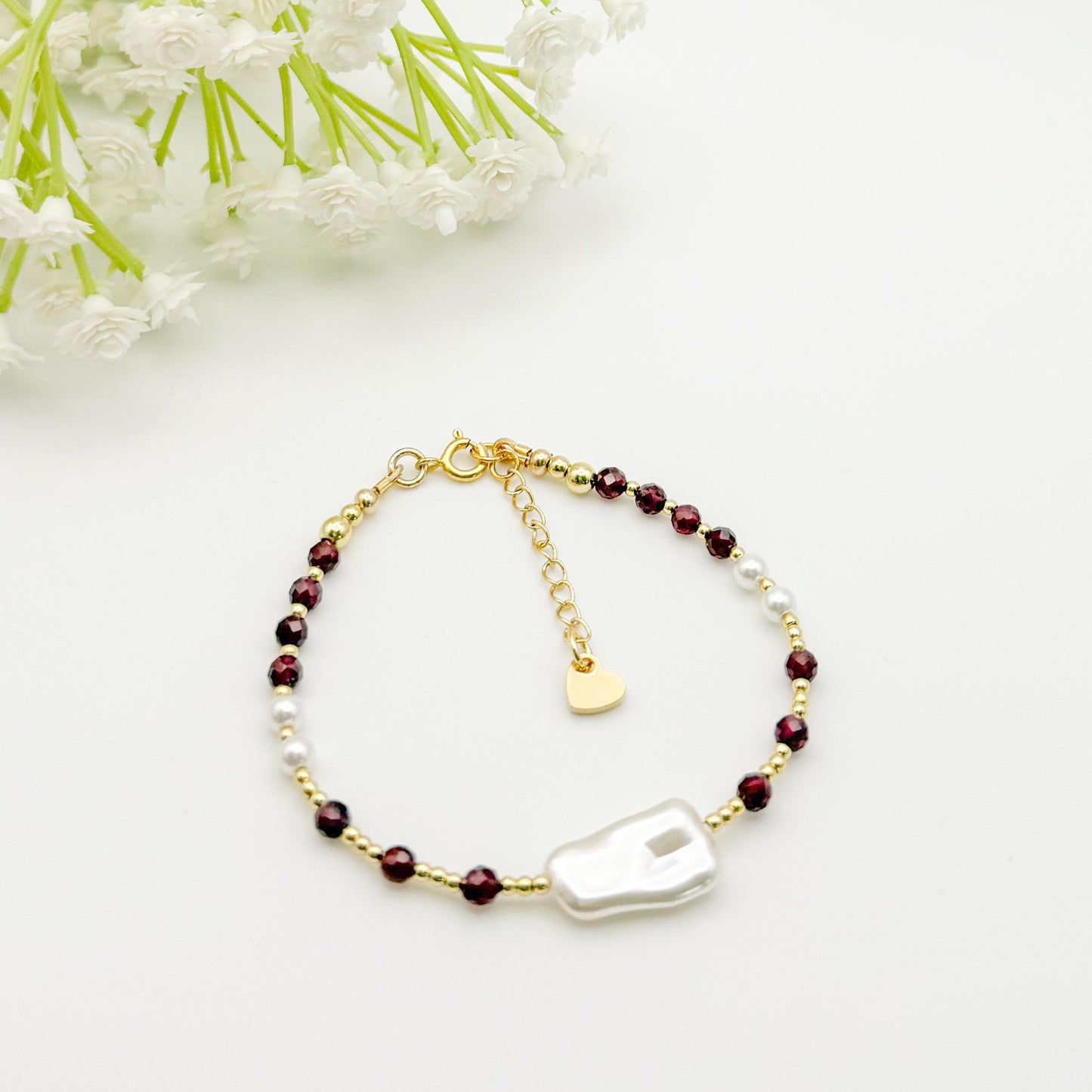 Gemstone and Pearl Bracelet | 18k gold filled Bracelet | Chunky gemstone | Pearl Bracelet | Summee jewelry | gifts | stone bracelet
