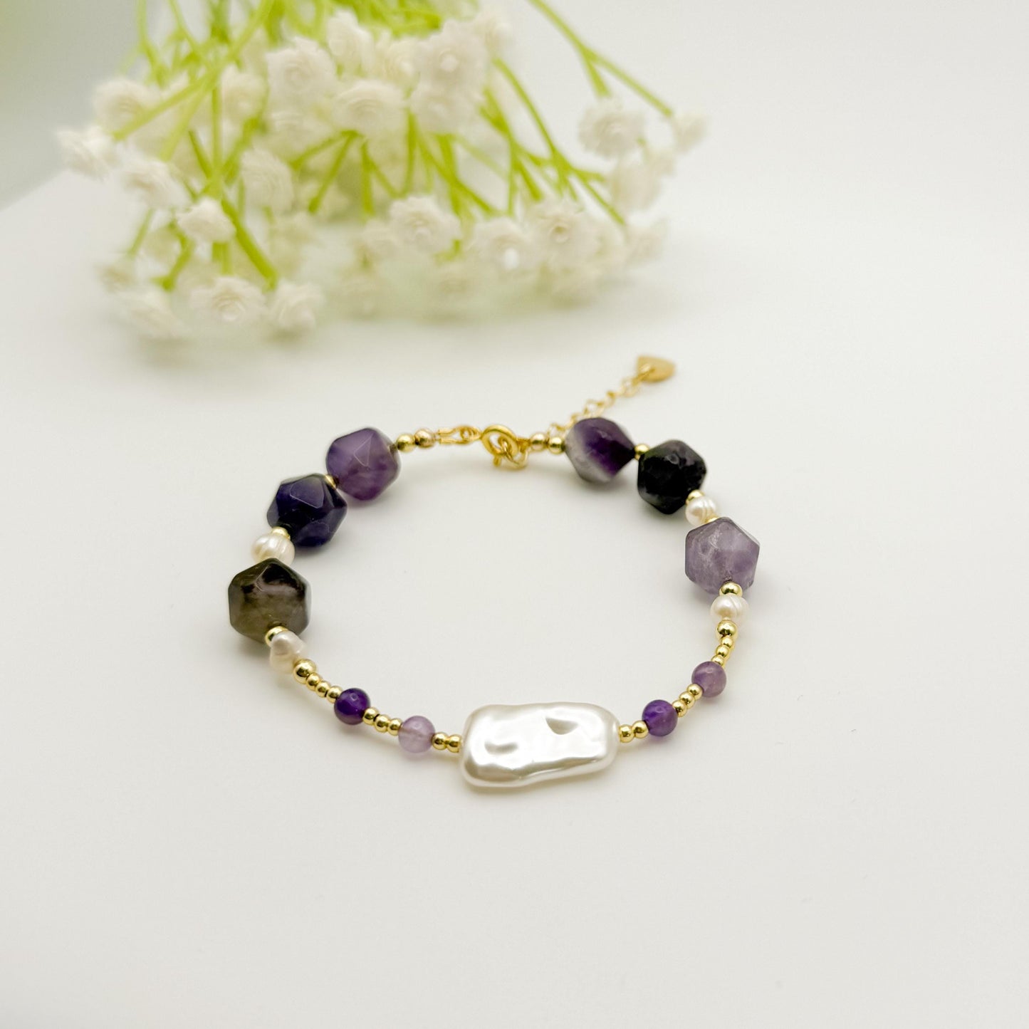 Gemstone and Pearl Bracelet | 18k gold filled Bracelet | Chunky gemstone | Pearl Bracelet | Summee jewelry | gifts | stone bracelet