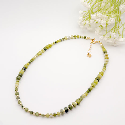 Jade Stone Beaded Necklace | 18k gold filled | Chunky gemstone necklace | beaded necklace | Summer jewelry | gifts | stone | green beads