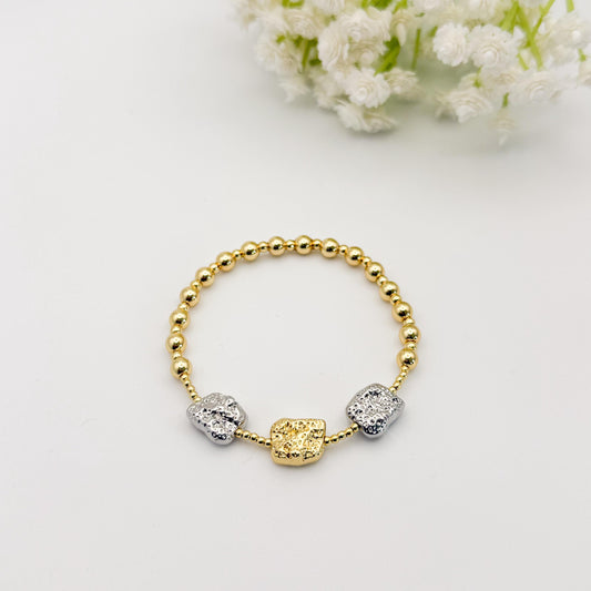 Chunky Mixed Metals | 18k gold filled with sterling silver and seed beads | beaded stretch bracelet | bracelet set