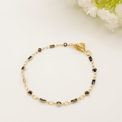 Dainty Black Stone Bracelet | 18k Gold Filled Chain, Summer Jewelry