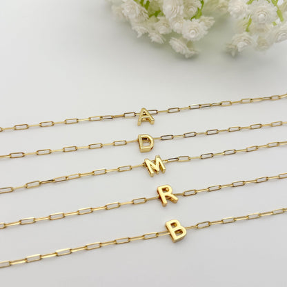 Initial Chain Bracelet | 18k gold filled Bracelet | Sliding initial bead on chain | Dainty Bracelet | summer jewelry | gift  | paperclip