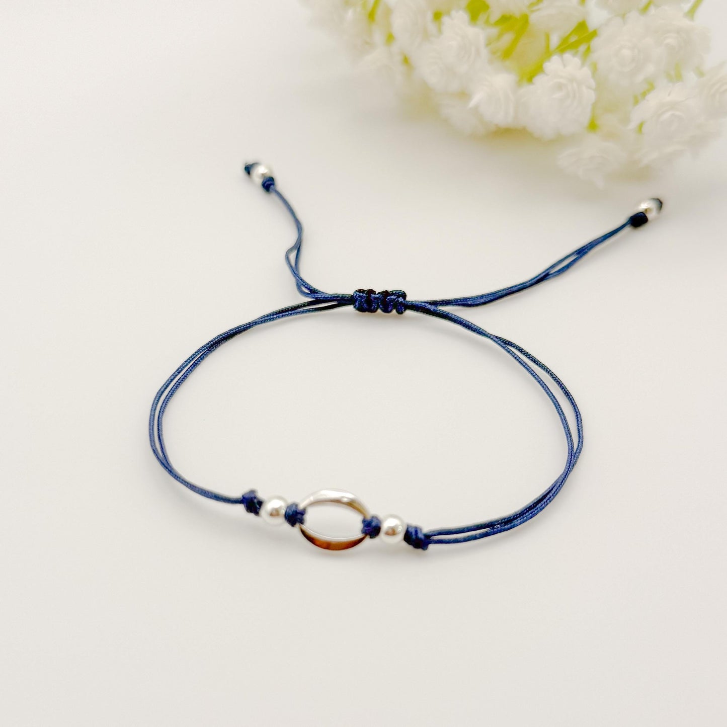 Cord with Oval Connecter Bracelet | 18k gold filled beads | adjustable cord bracelet | silver or gold | navy blue | summer | cord bracelet