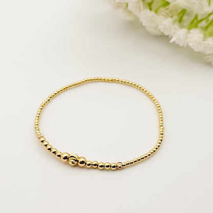 Orange and Cream 3 Piece Stack | 18k Gold Filled Seed Bead Bracelet Stack: Orange, Green, Cream | Tiny Bead Bracelet
