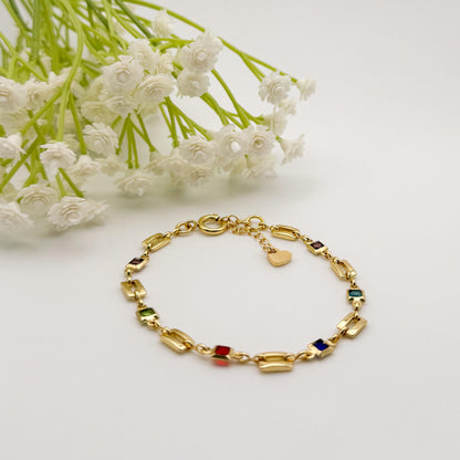 18k Gold Filled Chain Bracelet | Colored Block Square Link