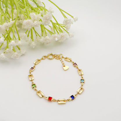 18k Gold Filled Chain Bracelet | Colored Block Square Link