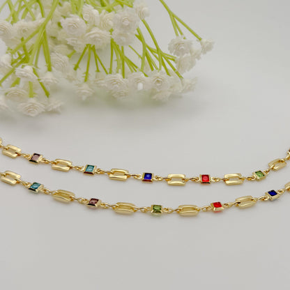 18k Gold Filled Chain Bracelet | Colored Block Square Link
