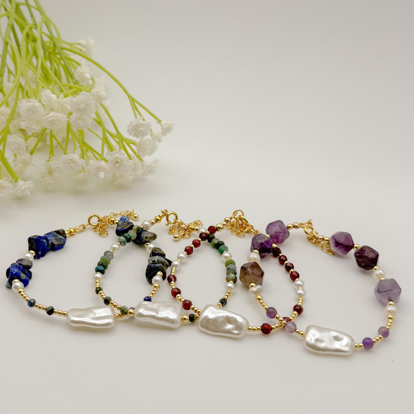 Gemstone and Pearl Bracelet | 18k gold filled Bracelet | Chunky gemstone | Pearl Bracelet | Summee jewelry | gifts | stone bracelet