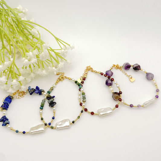 Gemstone and Pearl Bracelet | 18k gold filled Bracelet | Chunky gemstone | Pearl Bracelet | Summee jewelry | gifts | stone bracelet