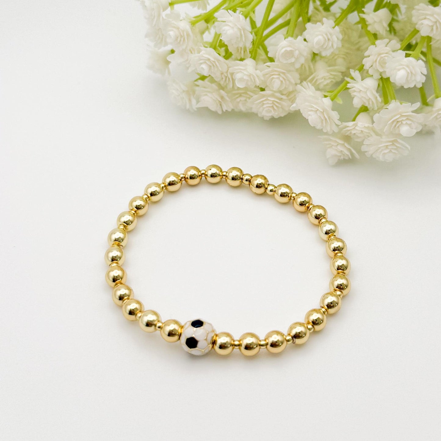 Sport Bracelet | 18k gold filled with sports ball bead  | beaded stretch bracelet | bracelet | soccer charm| tennis | softball | volleyball