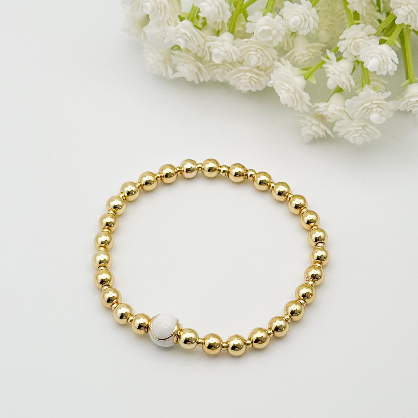 Sport Bracelet | 18k gold filled with sports ball bead  | beaded stretch bracelet | bracelet | soccer charm| tennis | softball | volleyball