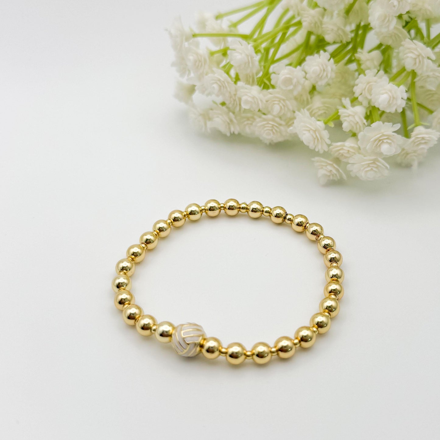 Sport Bracelet | 18k gold filled with sports ball bead  | beaded stretch bracelet | bracelet | soccer charm| tennis | softball | volleyball