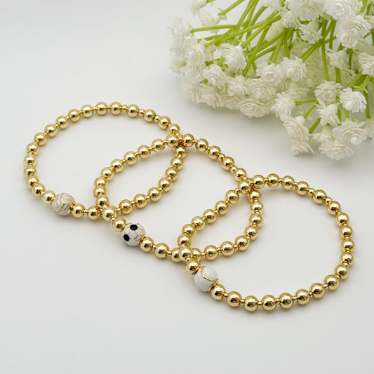 Sport Bracelet | 18k gold filled with sports ball bead  | beaded stretch bracelet | bracelet | soccer charm| tennis | softball | volleyball