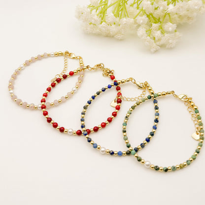 Dainty Gemstone Bracelet | 18k gold filled Bracelet |  gemstone with pearl  | Pearl Bracelet | Summer jewelry | gifts | stone bracelet