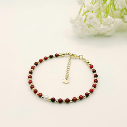 Dainty Gemstone Bracelet | 18k gold filled Bracelet |  gemstone with pearl  | Pearl Bracelet | Summer jewelry | gifts | stone bracelet| red