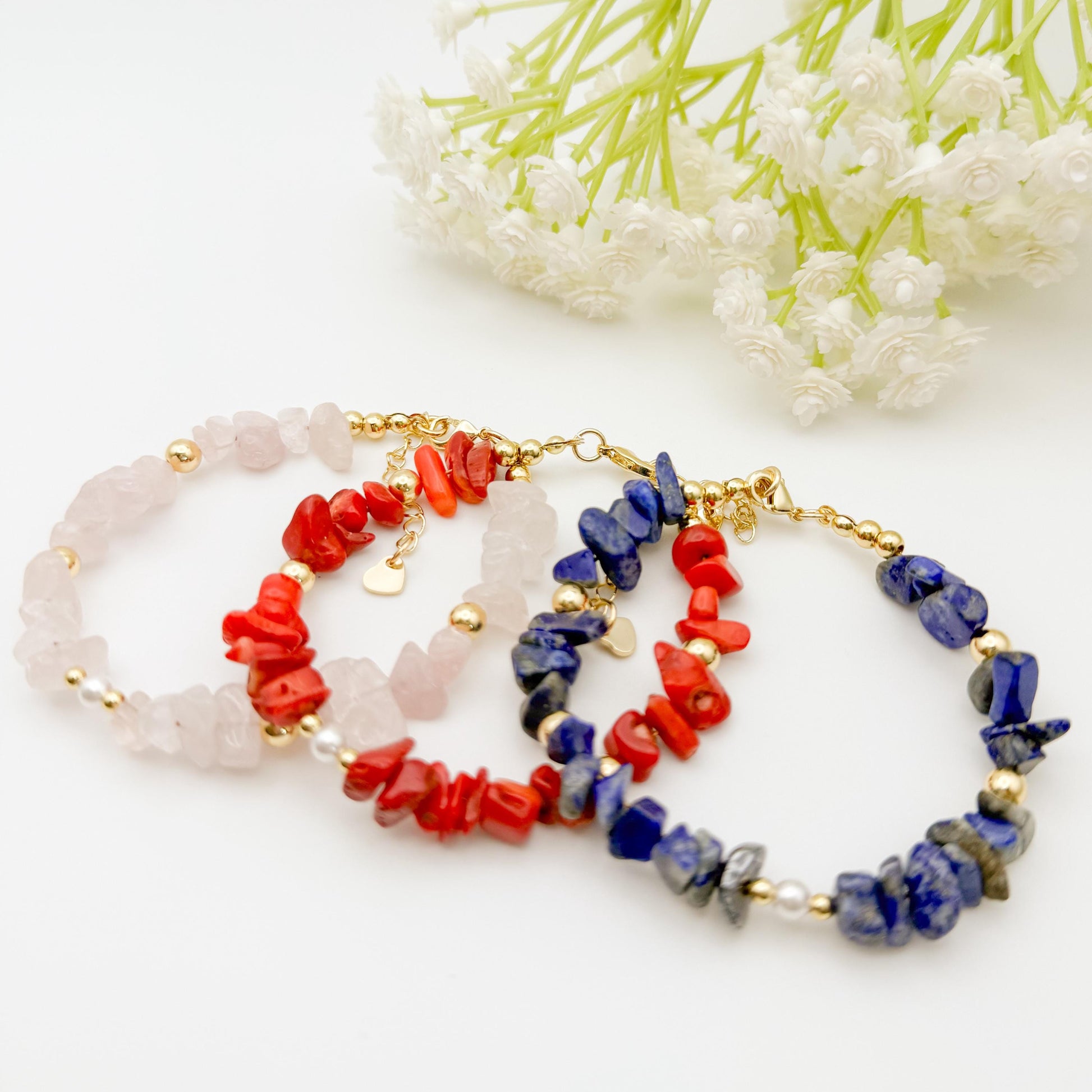 Chunky Rock Gemstone Bracelet | 18k gold filled Bracelet | Gold with Gemstone| Bead Bracelet |Clasp adjustable bracelet| gifts | stone bracelet, has small pearl in center