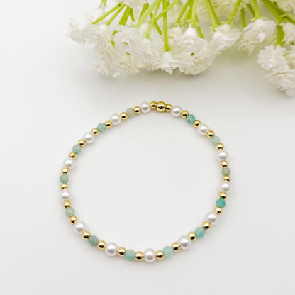 Gemstone Stretch Bracelet | 18k gold filled beaded bracelet with turquoise gemstones | Beaded pearl Bracelet | Summer | stone with pearls