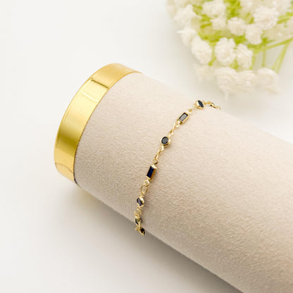 Dainty Black Stone Bracelet | 18k Gold Filled Chain, Summer Jewelry
